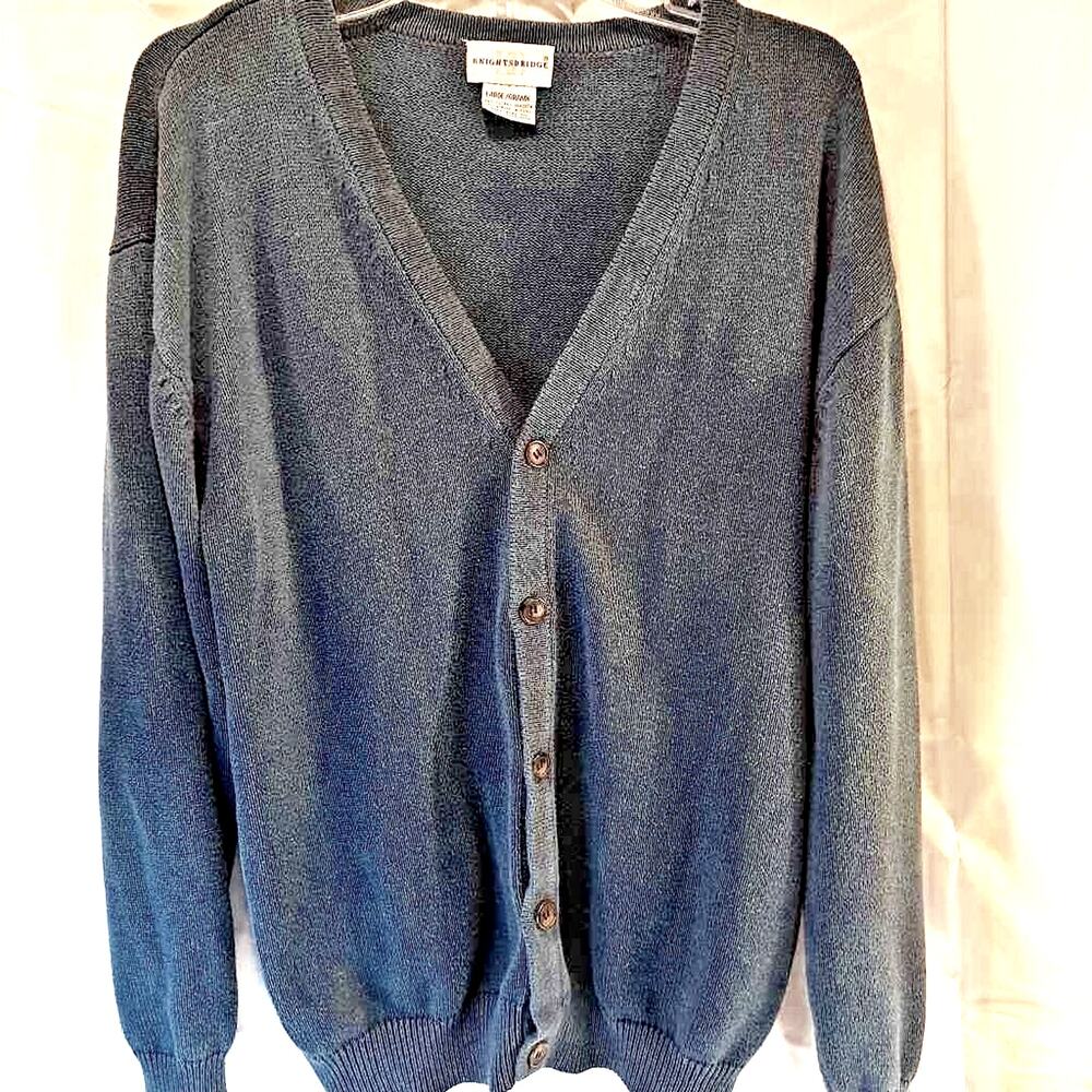 Knightsbridge Women's Cardigan Sweater Green Long Sleeve V Neck Tight Knit L